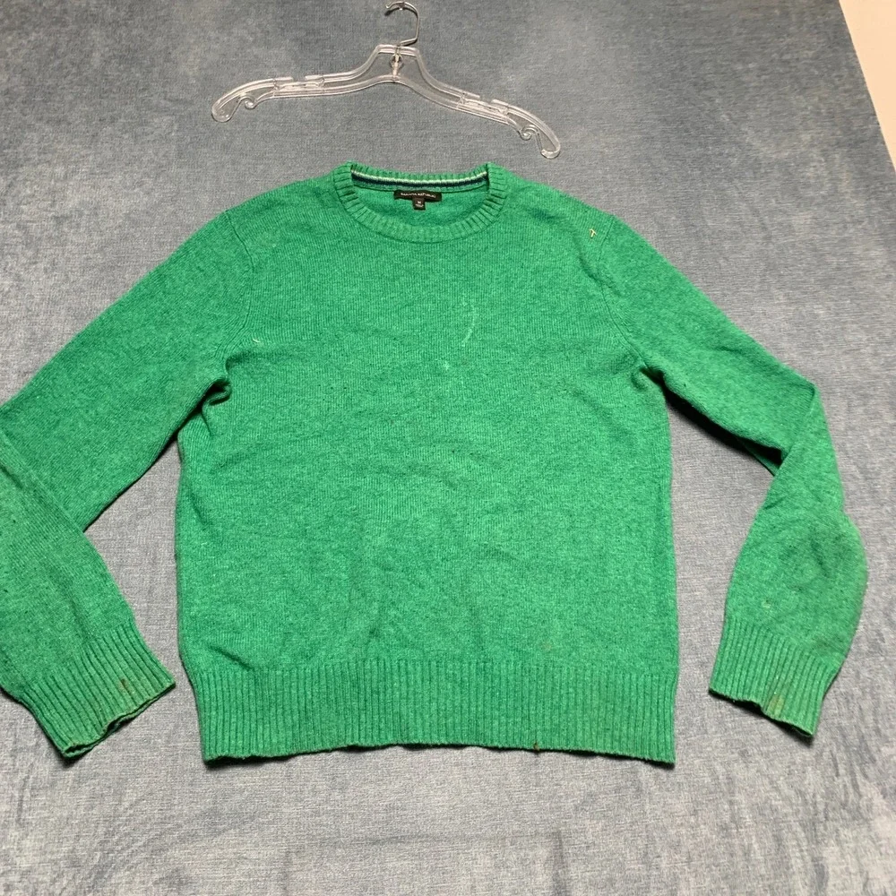 Banana Republic Sweater Mens Medium Green Tight Knit Ribbed Trim Long Sleeve